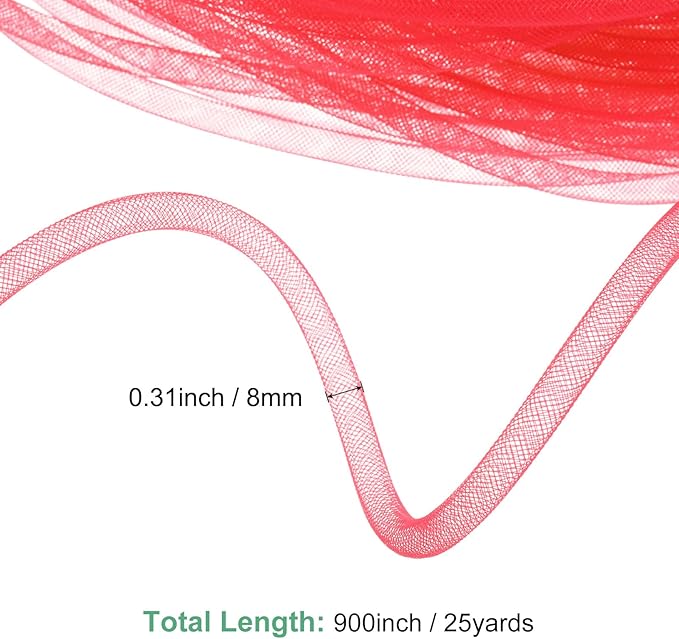 Mesh Tube Ribbon 25 Yards, 8mm Elastic Fabric Ribbons Mesh Tubing for Crafts/Gift Wrapping/Flower Bouquets/Wedding/Birthday/Holiday/Wreaths Christmas/Decoration[Persian Red]