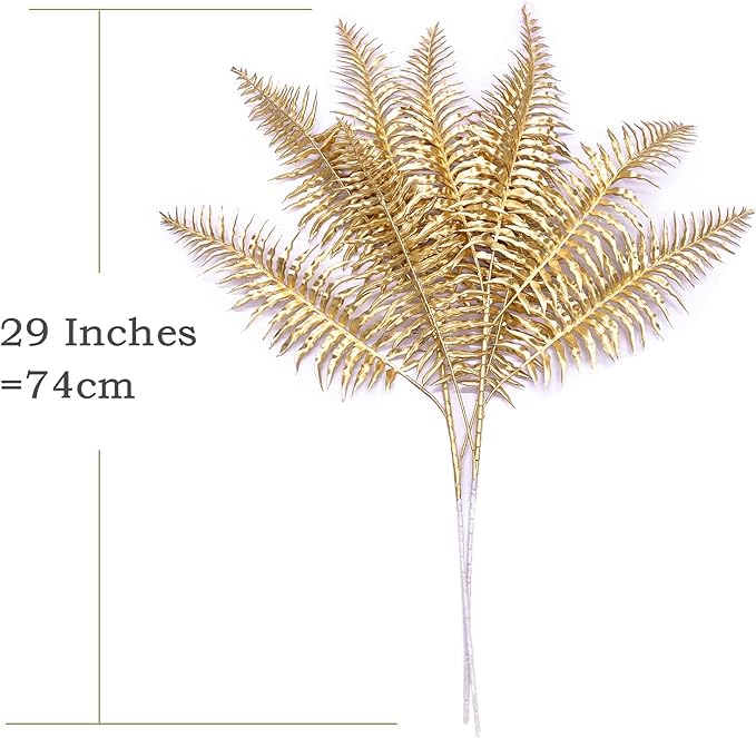 CATTREE Artificial Plants Gold Persian Grass Tall 29" 2 Pack, Fake Golden Palm Leaves Plastic Fern Boston Bushes Faux Shrubs Simulated Tropical Leaf for Party Decorations Wedding DIY Christmas Décor