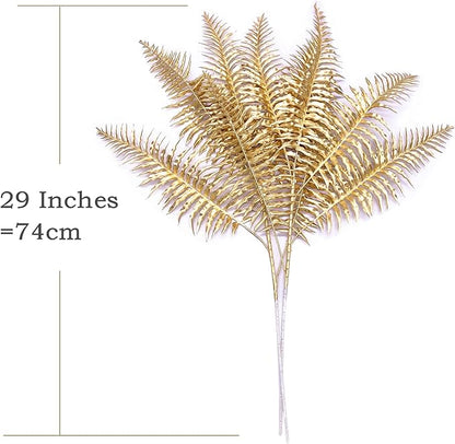 CATTREE Artificial Plants Gold Persian Grass Tall 29" 2 Pack, Fake Golden Palm Leaves Plastic Fern Boston Bushes Faux Shrubs Simulated Tropical Leaf for Party Decorations Wedding DIY Christmas Décor