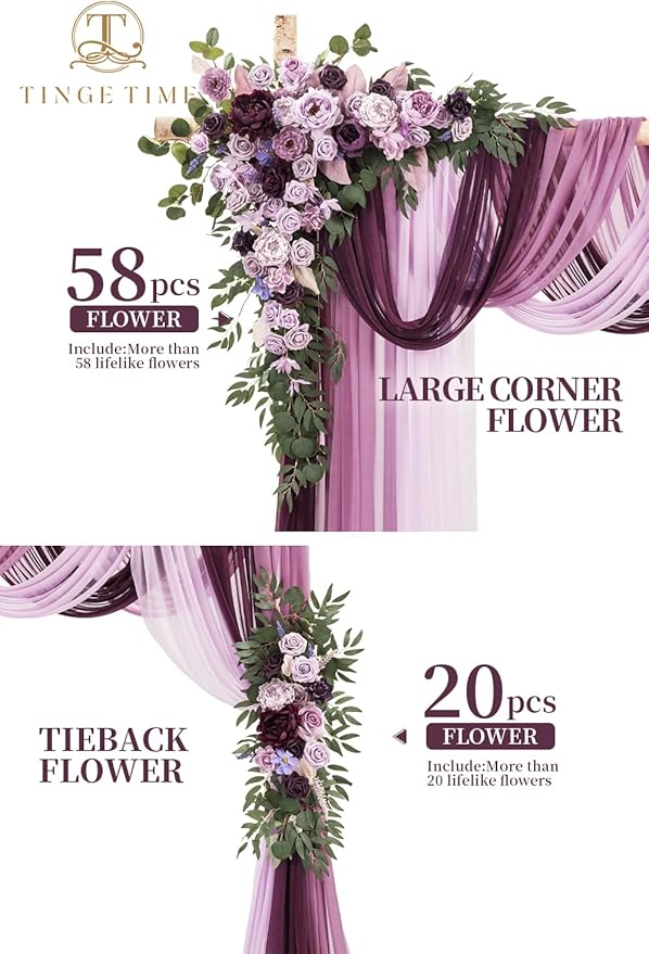 TINGE TIME Artificial Arch Flowers Kit Pack of 5, Wedding Decorations for Reception with Hanging Flowers, Wedding Arch Silk Floral Arrangements Ceremony Backdrop Bridal Shower Outdoor Party Decor