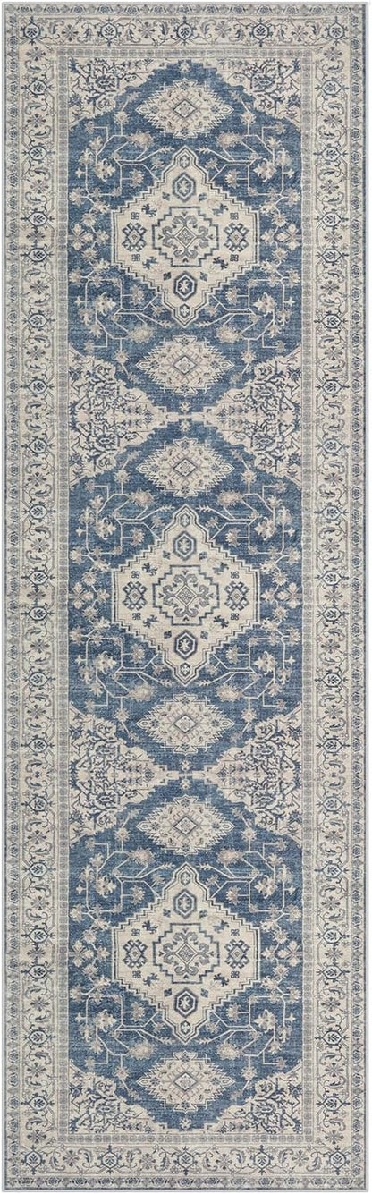Lahome Oriental Hallway Runner Rug Non Slip, 2.5x8 Kitchen Washable Runner Soft Hallway Rug, Traditional Ultra-Thin Carpet for Bathroom Entryway ‎Laundry Room, Blue