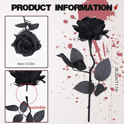 Felice Arts 12 Pack Black Roses Artificial Flowers with Black Stems Silk Roses Fake Flowers Bouquet for Halloween Centerpiece Table Vase Home Inddor Kitchen Party DIY Decor