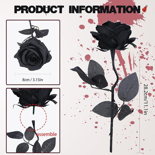 Felice Arts 12 Pack Black Roses Artificial Flowers with Black Stems Silk Roses Fake Flowers Bouquet for Halloween Centerpiece Table Vase Home Inddor Kitchen Party DIY Decor