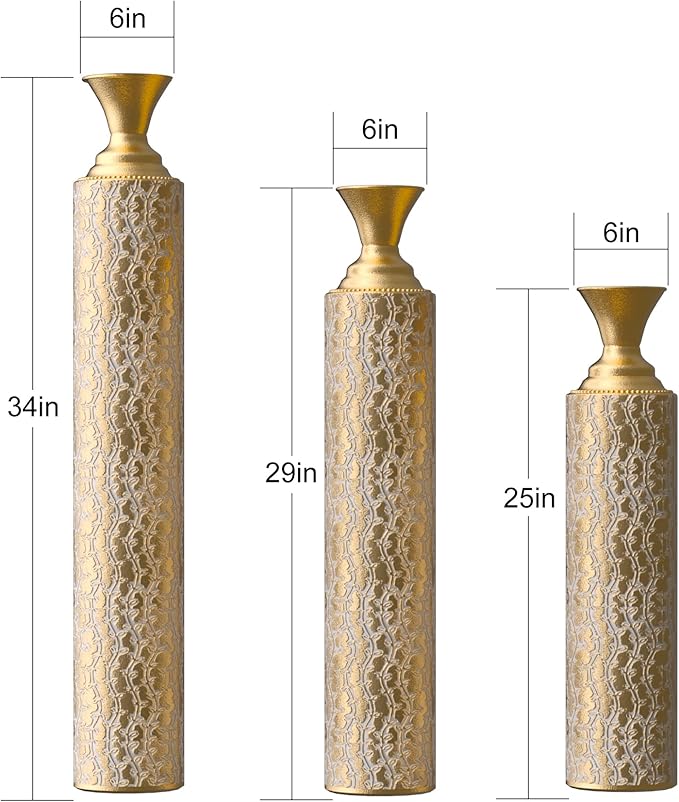 Modern Vintage Floor Vase Set: Oversized Tall Vases in Gold for Living Room Decor