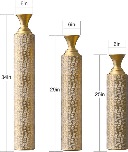 Floor Vases, Tall Home Decor Metal Vase Set of 3 Large Glazed Decorative Vases for Wedding Decor, Elegant Modern Flower Holder for Living Room, Entryway, Hallway, Dining Room
