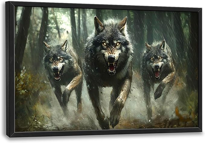 Forests Wolf Large Decor Wall Art Wolves Framed Pictures for Living Room, Animal Oversized Canvas Print Painting Modern Extra Large Framed Artwork for Bedroom Office Home Decor 36"x24"