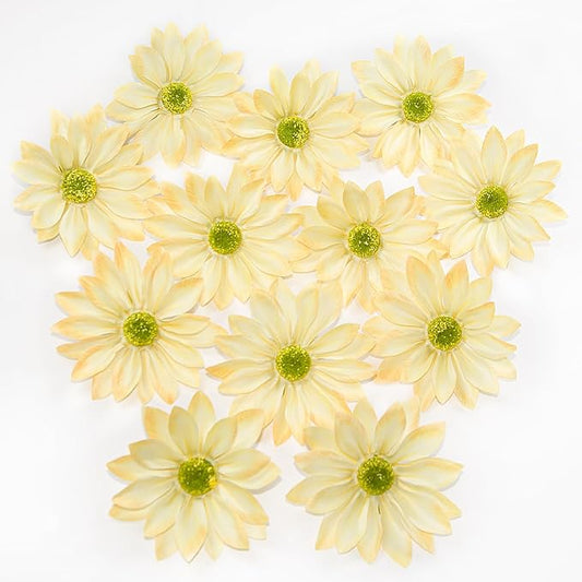 Silk Daisy Flower Heads, Yellow Daisy Artificial Flower Head Bulk, 12 Pcs 3.5 Inch Fake Flowers Heads Gerbera Flowers Head for Craft, Easter Wedding, DIY Wreath, Party Decorations