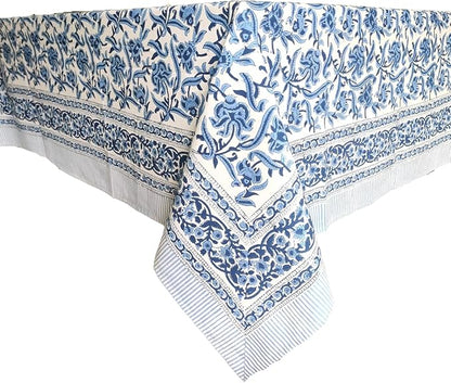 ATOSII Midnight Bloom 100% Cotton Spring Summer Tablecloth, Hand Block Print Rectangle Table Cover for Kitchen Dining Linen I Parties, Outdoors, Wedding, Easter I 72 X 120 Inches I 10 Seater