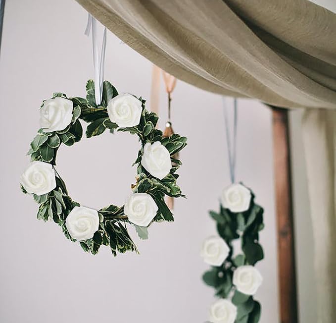 IPOPU Artificial Roses,25pcs White Glitter Roses Glitter Flowers Foam Roses with Stems for DIY Wedding Bridal Bouquet Home Party Decoration(White)