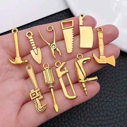 60pcs Antique Gold Tools Bracelet Charms for Jewelry Making Sets DIY Necklace Bracelet Keychain Crafting Charms Kit Craft Supplies (SN900)
