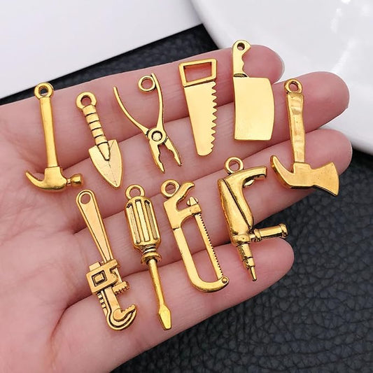 60pcs Antique Gold Tools Bracelet Charms for Jewelry Making Sets DIY Necklace Bracelet Keychain Crafting Charms Kit Craft Supplies (SN900)