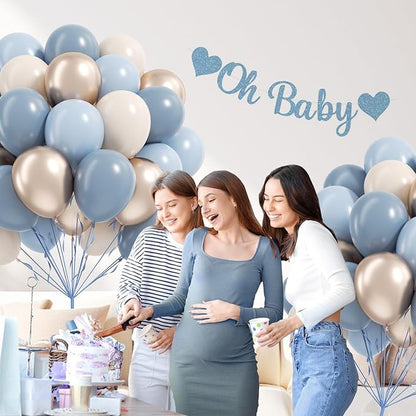 60pcs Dusty Blue Balloons 12inch with Sand White Metallic Gold Dusty Pastel Blue Balloons for Wedding Gender Reveal Baby Bridal Shower Birthday Party Decorations