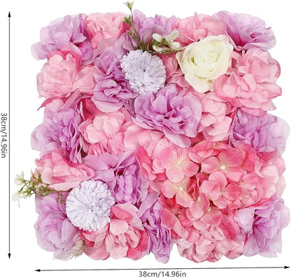 12Pcs Artificial Flower Wall Panel,3D 15" X 15" Silk Rose Mat Artificial Flower Wall,Decorative Backdrop Flower Panels Wall for Wedding Party Stage Baby Shower Decor (White,Pink,Purple)