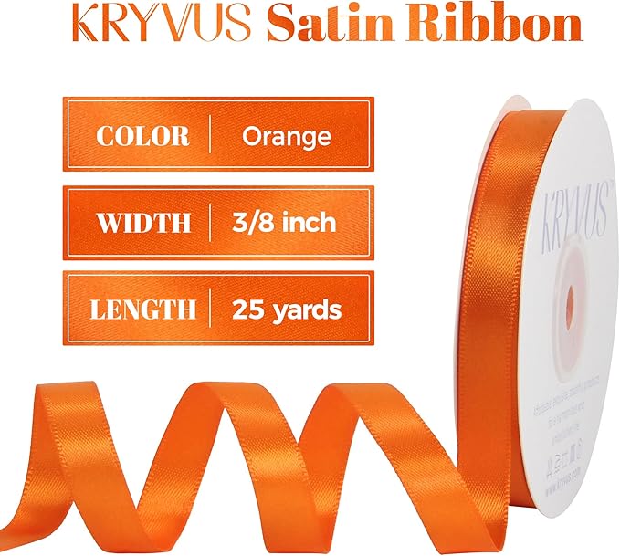 Premium Double Faced Satin Orange Ribbon, 3/8 Inch X 25 Yards, Perfect for Gift Wrapping, Crafts, Wedding Decor