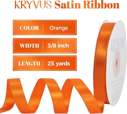 Premium Double Faced Satin Orange Ribbon, 3/8 Inch X 25 Yards, Perfect for Gift Wrapping, Crafts, Wedding Decor