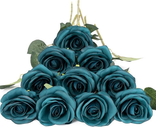 DuHouse 10 Pcs Artificial Silk Rose Flowers Long Stems Fake Flowers for Wedding Arrangement Centerpiece Home Kitchen Decor