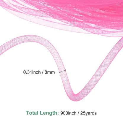 Mesh Tube Ribbon 25 Yards, 8mm Elastic Fabric Ribbons Mesh Tubing for Crafts/Gift Wrapping/Flower Bouquets/Wedding/Birthday/Holiday/Wreaths Christmas/Decoration[Pink]
