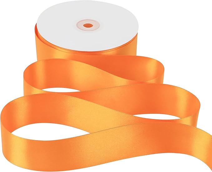 MEEDEE Orange Satin Ribbon - 1.5 inch Double Faced Satin Ribbon, 50 Yards - Neon Tangerine - For Christmas, Thanksgiving, Halloween, Weddings, Flower Arrangements