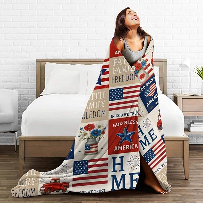 American Flag Blanket Patriotic Throw Blanket National Flag Soft Cozy Fleece Fuzzy Stuffed Plush Flannel Gifts for Girls Women Boys Kids Adults 40''x50''