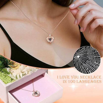 Gifts for Mom Grandma Christmas Birthday Preserved Flowers Roses with Heart Necklace Fresh Flowers for delivery Prime Eternal Forever Flower Box Xmas Gifts for Women Mother Her Wife from Daughter