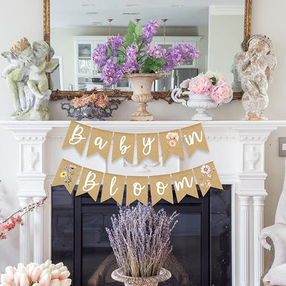 Wild Flower Baby In Bloom Banner Little Floral Theme Burlap Sign Boho Baby Shower Decoration
