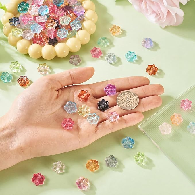 120Pcs Glass Flower Beads Colorful Cherry Blossom Crystal Beads Cute Floral Charm Bead Spring Plant Loose Spacer Bead for DIY Crafts Friendship Bracelet Earring Necklace Jewelry Making