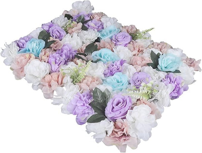 12PCS Flower Wall Panels, 3D Silk Floral Wall Backdrop, Realistic Purple Rose Flower Backplanes, Roll Up Fake Flower Background for Valentines Wedding Party Home Decoration