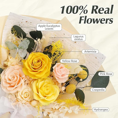 Casaido Preserved Flowers for Delivery, 6 Yellow Roses Bouquet, Birthday Gifts for Women, Christmas Rose Gifts for Mom Wife Girlfriend, Real Flowers for Valentines Day Anniversary
