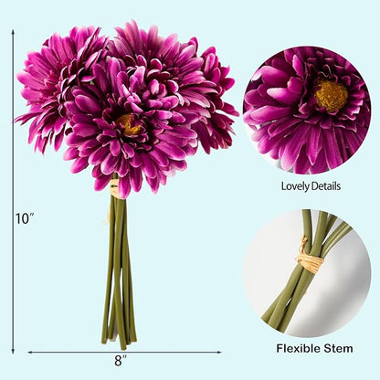 TOPIA Artificial African Daisies Flowers African Daisy Silk Flowers Artificial Gerbera Daisies Pack of 10 (Purple)