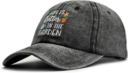 Gardening Gifts for Women, Gardening Hat, Adjustable Washed Cotton Embroidered Baseball Cap