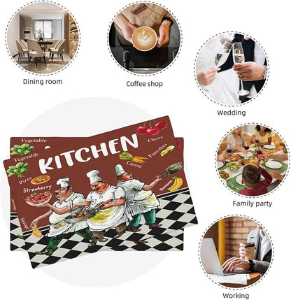 Chef Kitchen Linen Placemats Set of 4 Funny Fat Chef Cooking Theme Placemats for Indoor Outdoor Party Home Desktop Dining Room Decor 12x18 Inch