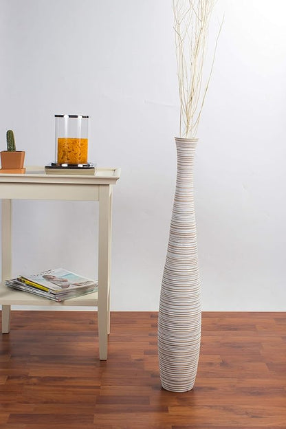 Leewadee Large White Home Decor Floor Vase - Wooden 26 inch Tall Farmhouse Decor Flower Holder for Fake Plant and Pampas Grass