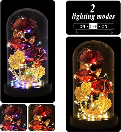 Christmas Flower Gifts for Women,Anniversary Rose Galaxy Flower Rose in Glass Dome,Light Up Rose Flowers with 2 Light Modes, Enchanted Rose Gifts for Women for Christmas Birthday Valentines Wedding