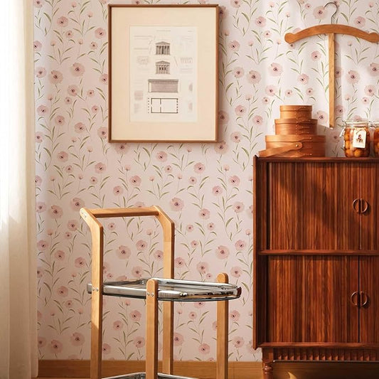 393.7"x17.3" Floral Peel and Stick Wallpaper Pink Wallpaper Stick and Peel for Bedroom Decorative Wall Paper