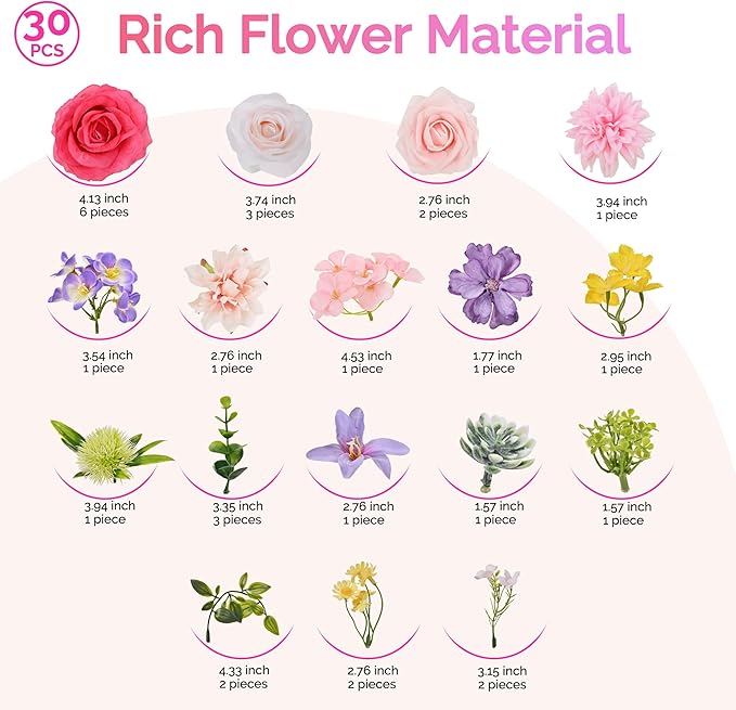 Artificial Flowers, Fake Flowers, 30Pcs Silk Flowers with Stem for DIY Flower Box Wedding Bouquet Centerpieces Shower Party Floral Arrangement Décor (Rosa Red)