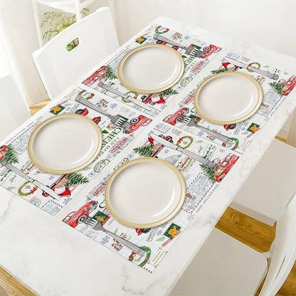 Christmas Placemats Simple Rustic Christmas Tree Red Gnome Truck Christmas Bells Gifts Wreath Snowman Greeting Card Placemats Table Kitchen Dining Party 12x18 Inch Set of 6