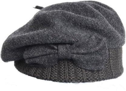 VECRY Lady French Beret 100% Wool Beret Floral Dress Beanie Winter Hat
