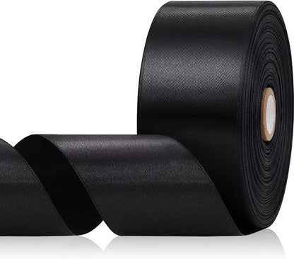Black Ribbon 2 Inch, 60 Yards Black Satin Ribbon for Flower Bouquet, Crafts, Gift Wrapping, Birthday Party, Bows, Wedding and Halloween Decor
