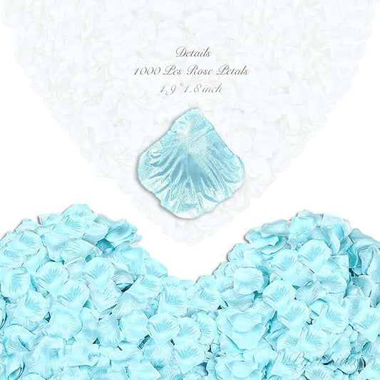 1000Pieces Rose Petals, Artificial Flower Petals Fake Rose Petals for Romantic Night,Wedding,Proposal Anniversary Flower Decorations(Tiff Blue)