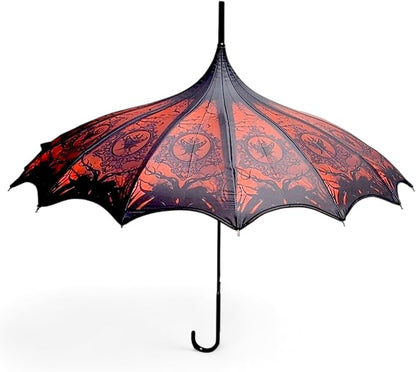 Pagoda Umbrella - Artisan Design with Bat Wing Scalloped Edges, Full Size Waterproof Windproof UV Protection Gothic Parasol with Carry Case
