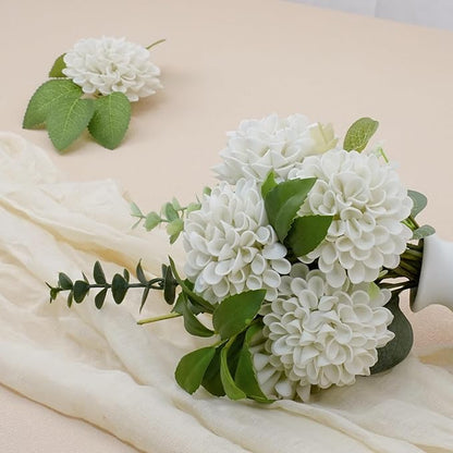 Artificial Flowers, 25pcs Realistic Artificial Rose for DIY Wedding Bouquets Centerpieces Arrangements, Sand White Dahlia Flowers with Stem for Bridal Shower Party