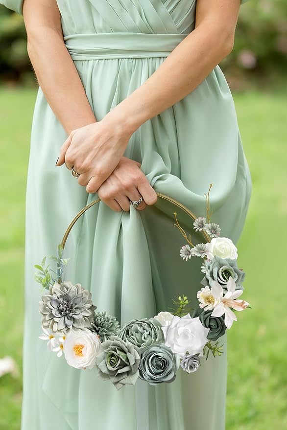 Green Artificial Flowers Combo Set Fake Flower Leaf Box with Stemst for DIY Wedding Bridal Bouquet, Centerpieces, Home Decor, Floral Arrangement Decor(Forest Green)