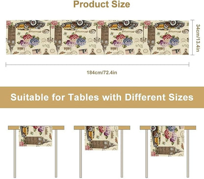 British Table Runner, Seasonal Vintage Floral England London Culture Element Coffee Table Center Decor for Home Kitchen Dining Patio Holiday Party Table Decorations 13x72 inches