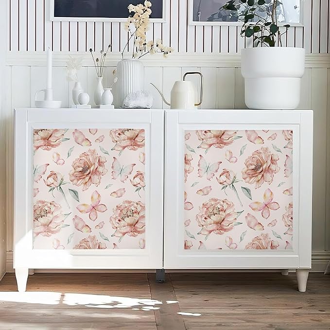 Safiyya Peel and Stick Wallpaper Floral Pink Wallpaper Pink Peony Contact Paper Removable Self Adhesive Wall Paper for Bedroom Bathroom 197''×17.3"