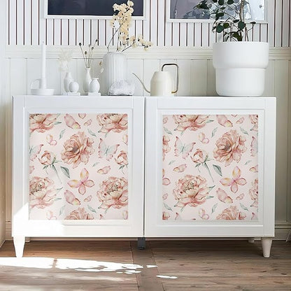 Safiyya Peel and Stick Wallpaper Floral Contact Paper for Cabinets and Drawers Modern Wall Paper Pink Peony Self Adhesive Removable Wallpaper for Bedroom Vinyl Rolls 78.7''×17.3"