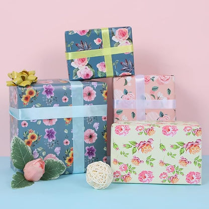 Aimyoo Ivory Floral Wrapping Paper Roll 17 in x 10 ft, Vintage Rose Flower Gift Wrap for Wedding Bridal Shower Women Birthday