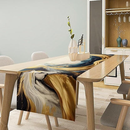 Marble Horse Table Runner, Dark Green Brown Marble Abstract White Horses Gold Natural Texture Dinner Runner Table Decoration for Home Kitchen Dining Holiday Party 13x60in