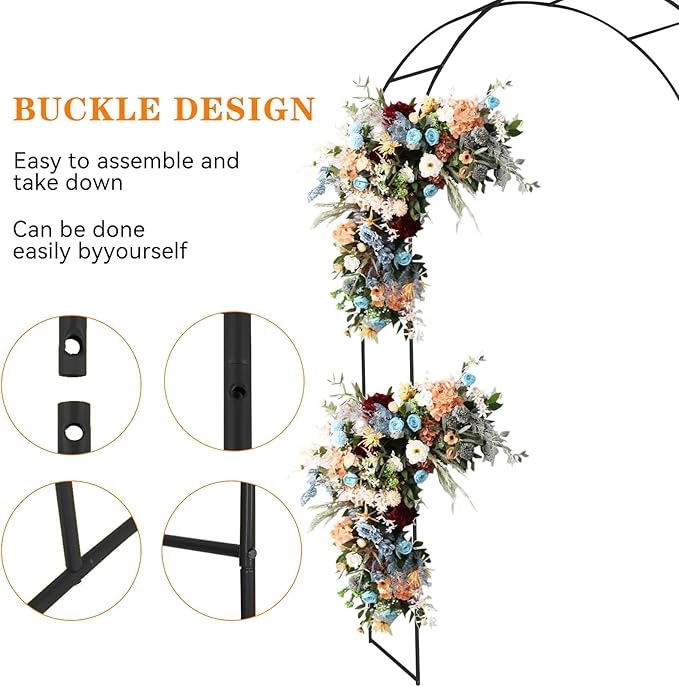 Adorox 7.5ft Garden Arch Trellis for Climbing Plants, Metal Arch Frame, Pumpkin Archway Outdoor Garden Arbors and Arches for Halloween Christmas Birthday Party Baby Shower Decoration(Black)
