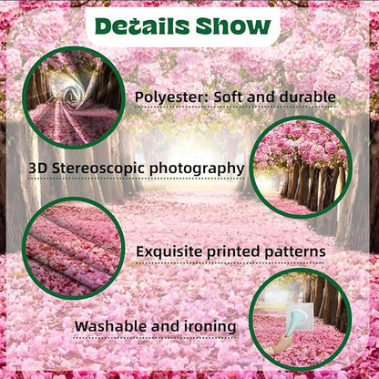 6x4ft Spring Pink Flower Backdrop Cherry Blossom Floral Petal Trees Boulevard Garden Romantic Valentine's Day Photography Background for Wedding Baby Shower Tea Party Girl Adult Portraits