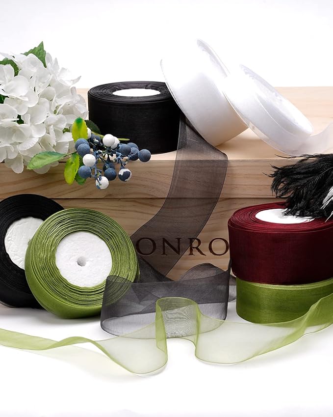 2 Roll Saga GreenOrganza Ribbon 1.5 Inch - 100 Yards for Wedding Gift Wrapping, Invitations & Party Decoration